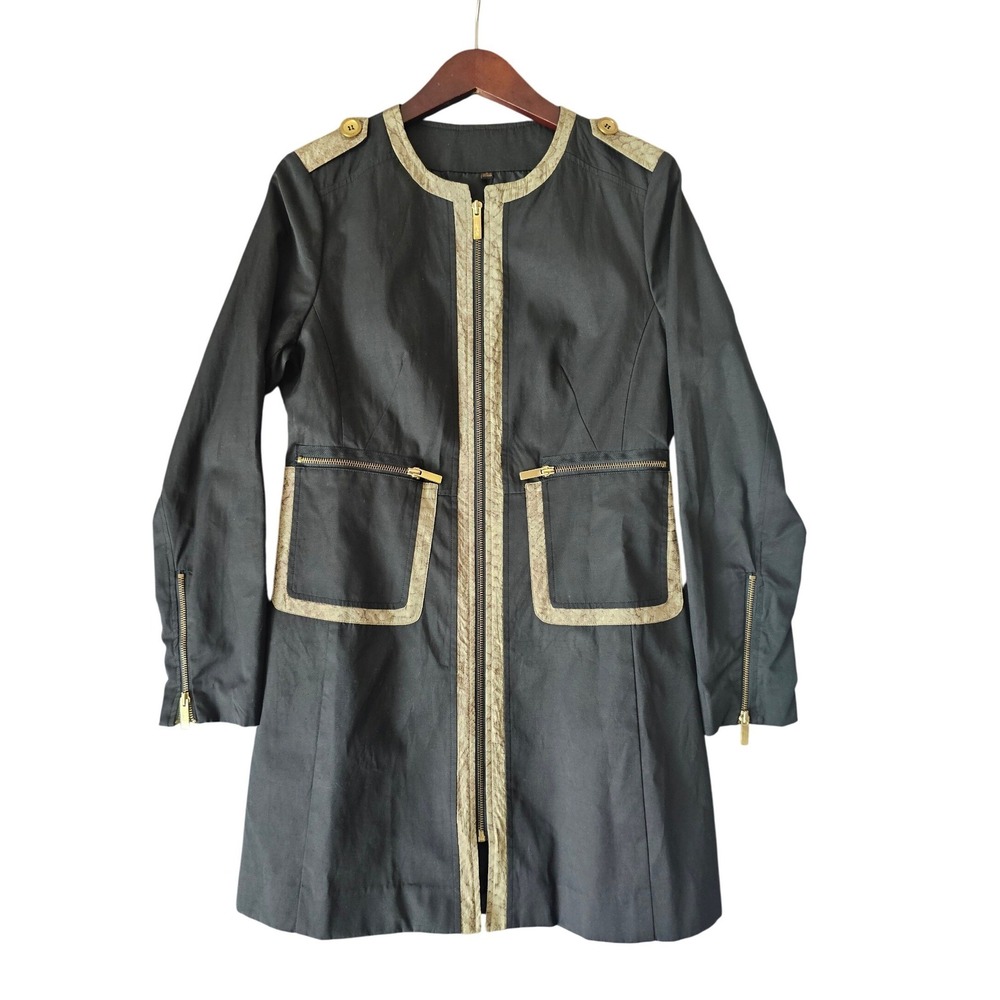IMAN Black Gold Trimmed Zipper Front Jacket Womens Size S